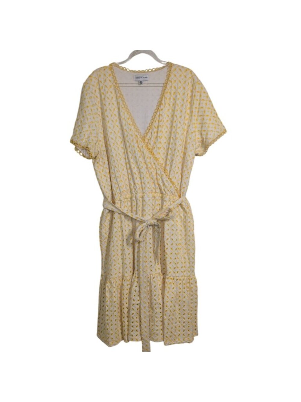 Gibson Latimer Embroidered Eyelet Dress Womens Size XXL Yellow Cottagecore LIned - Picture 1 of 9